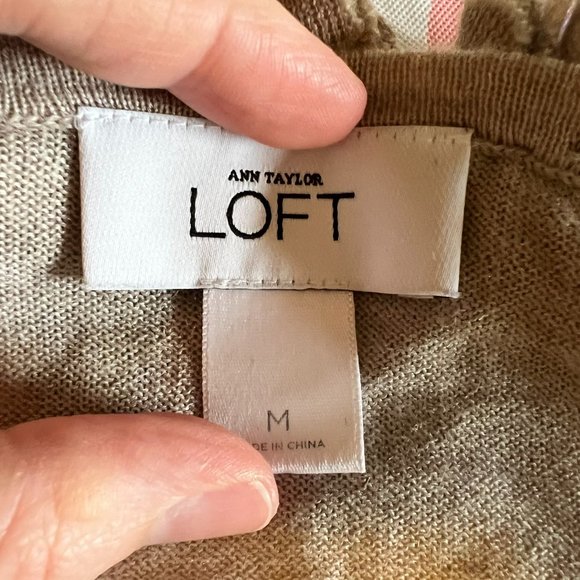 Loft Tan Open Front Sweater w/Flower Detail - Medium - 51% Wool - Picture 3 of 4